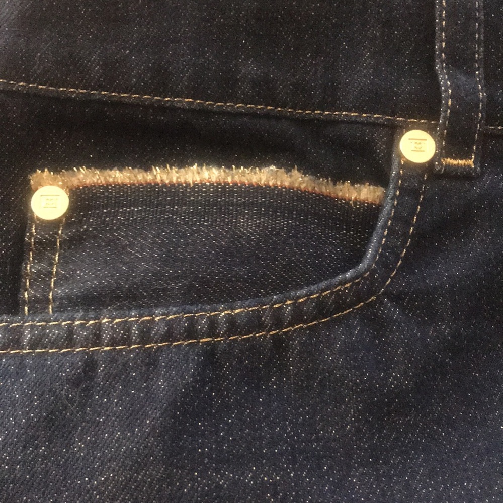 Escada Glitter Denim High Rise Straight Leg Jeans - Picture 10 of 12